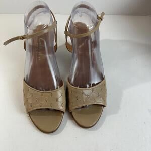 Clarks Sandals Womens Size 8 Made In Italy Brown Leather Ankle Strap Stack Heel